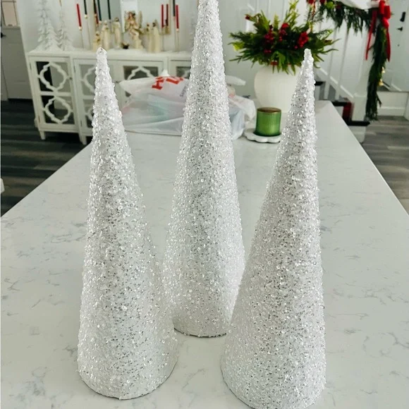 Elegant Gold and White Holiday Cone Trees - Picture 3 of 5